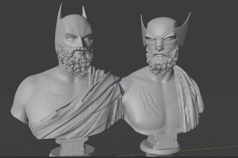 Batman & Wolverine Greek Statue