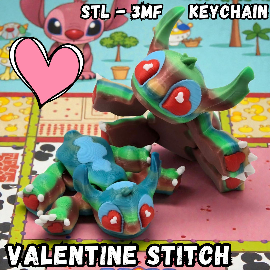 ***FREE ***STITCH - VALENTINE - ARTICULATED - HEART - MFP3D - NO SUPPORT - PRINT IN PLACE - SENSORY TOY - FIDGET