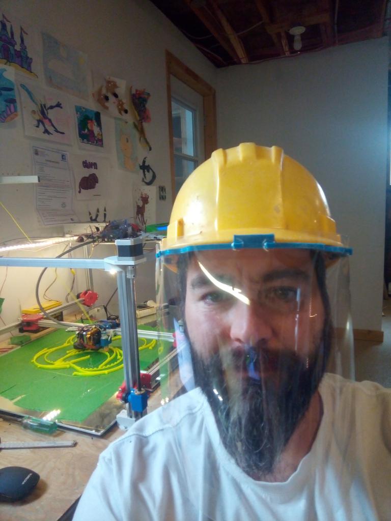 retrolab face shield remixed to fit on a construction helmet