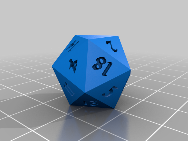 Blank-faced d20 from Rybonator's and Okamifabrications' Free Dice Set