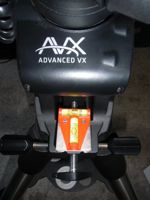 Bubble level support for AVX mount