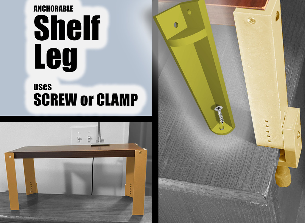 Anchorable Shelf Leg for scrap wood shelf