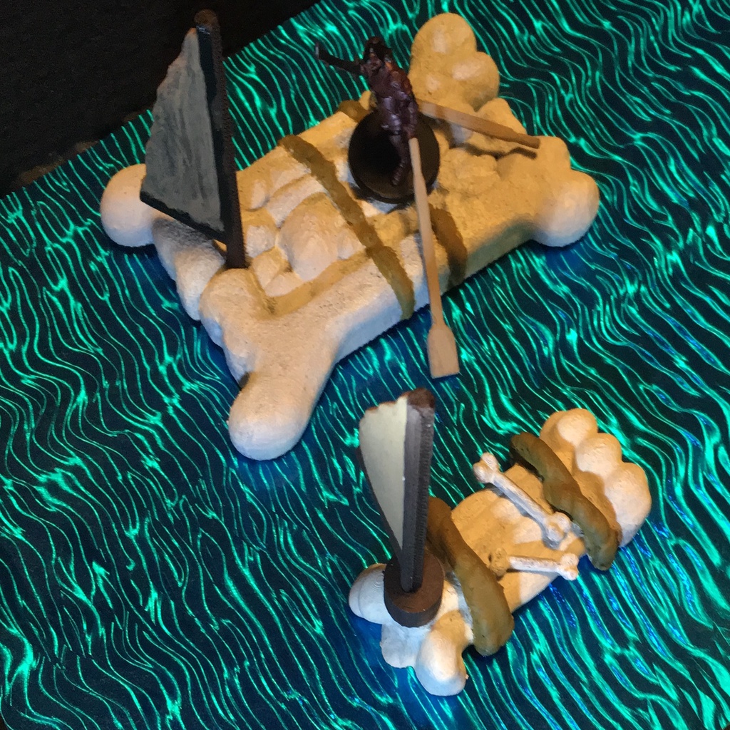 Miniature Sail Boat and Raft from Bones