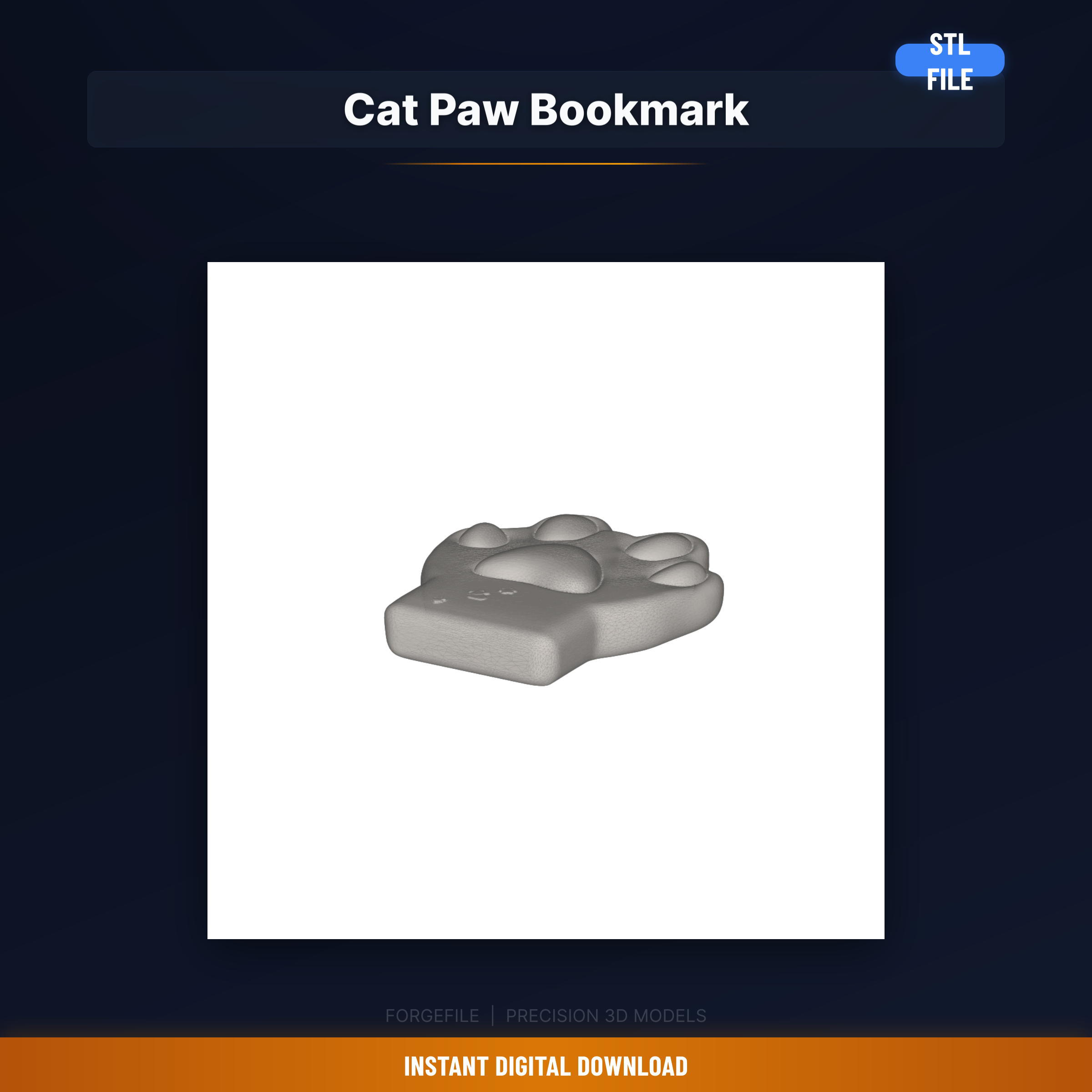 Cat Paw Bookmark, Paw Prints Trail Down Page, Cute Kawaii, Cat Lover - STL File for 3D Printing