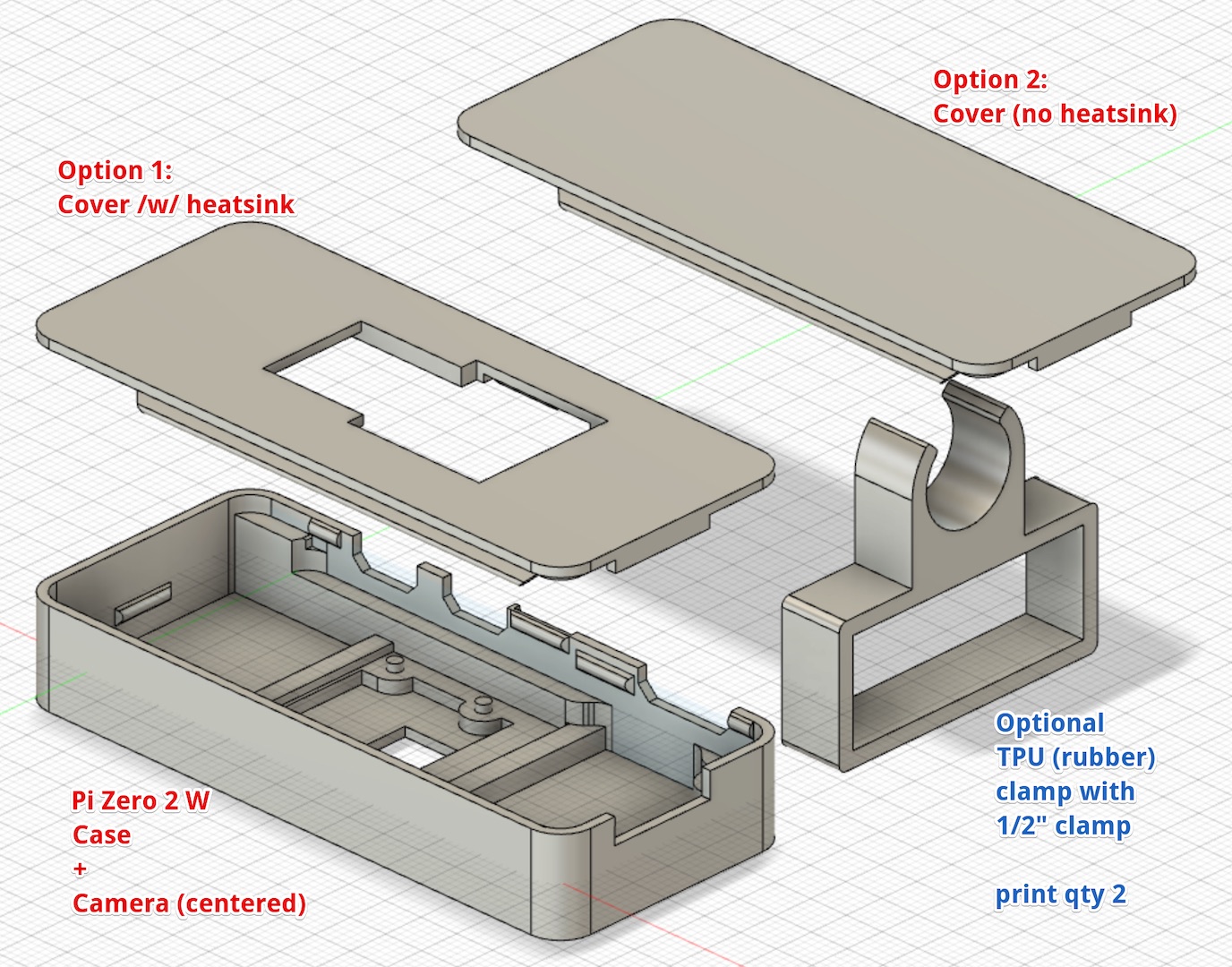 Raspberry Pi Zero 2 W Camera Case (heatsink and octopi ready)
