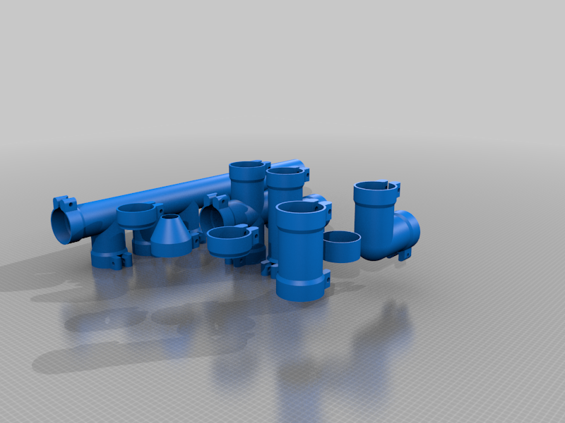 My Customized OpenSCAD pipe/round duct fittings library. Parametric