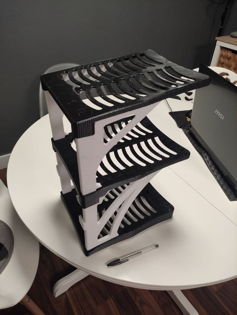 Modular stackable shoe rack.