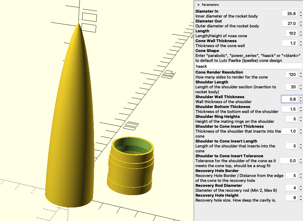 Model Rocket Nose Cone Generator (Parametric)