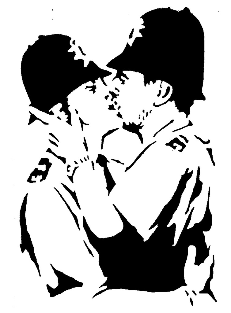 Banksy Kissing Coppers stencil