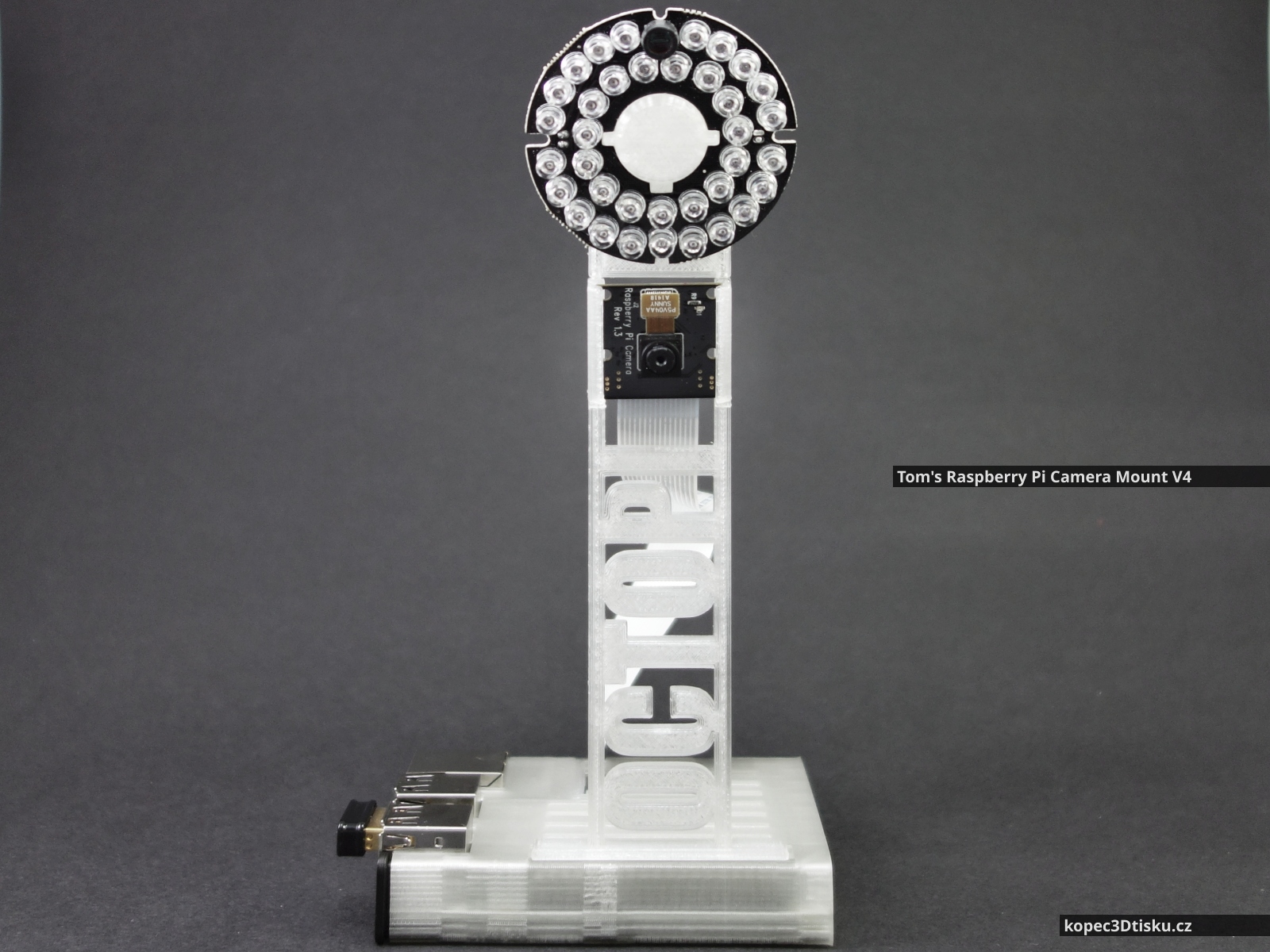 Tom's Raspberry Pi Camera Mount V4 + (optional) LED Mount V1