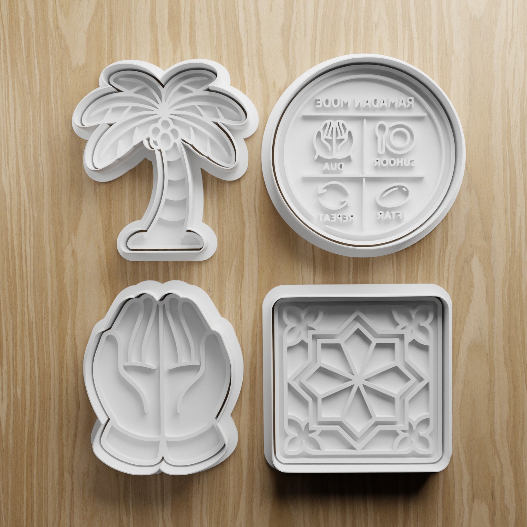 Islamic Ramadan Cookie Cutter STL Bundle | Palm Tree Prayer Geometric Fondant Cutter Set | 3D Printable