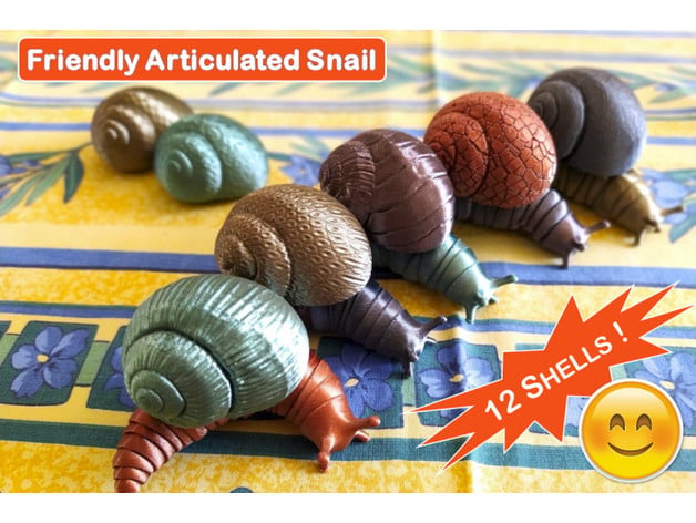 Friendly Articulated Snail With 12 Different Shells