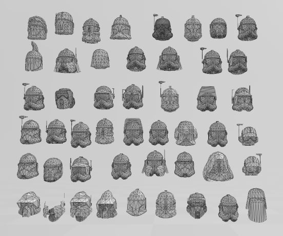 Multiple Star Wars Low Poly Helmets