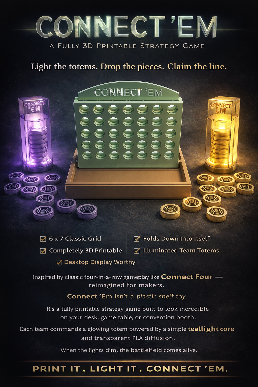 Connect Em - 3D Printable Connect 4 Style Board Game