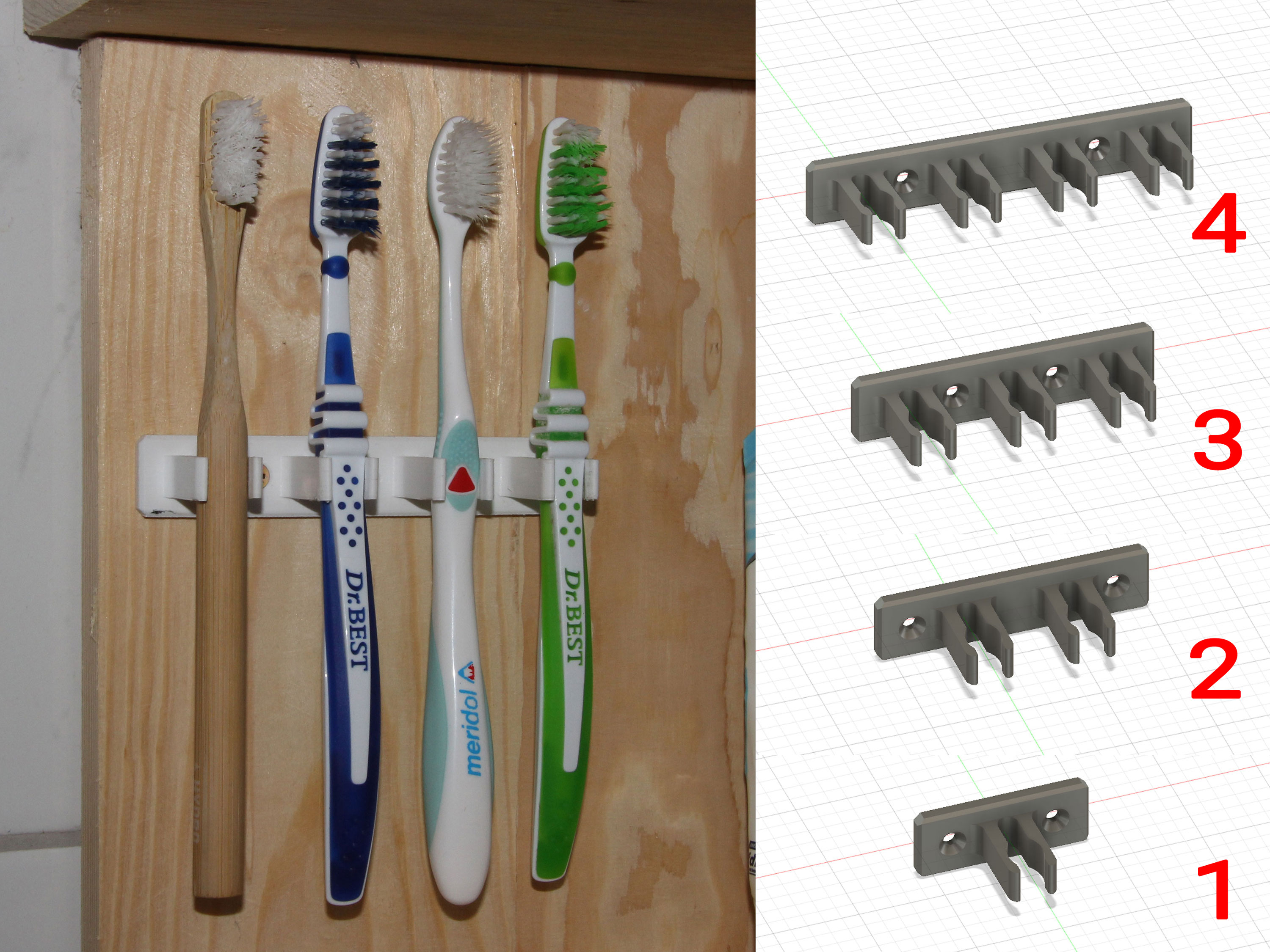 Wall mounted toothbrush holder (for 1 - 4 brushes)