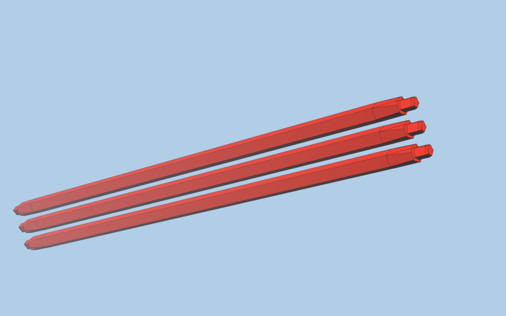 3 R3 long red Zometool struts