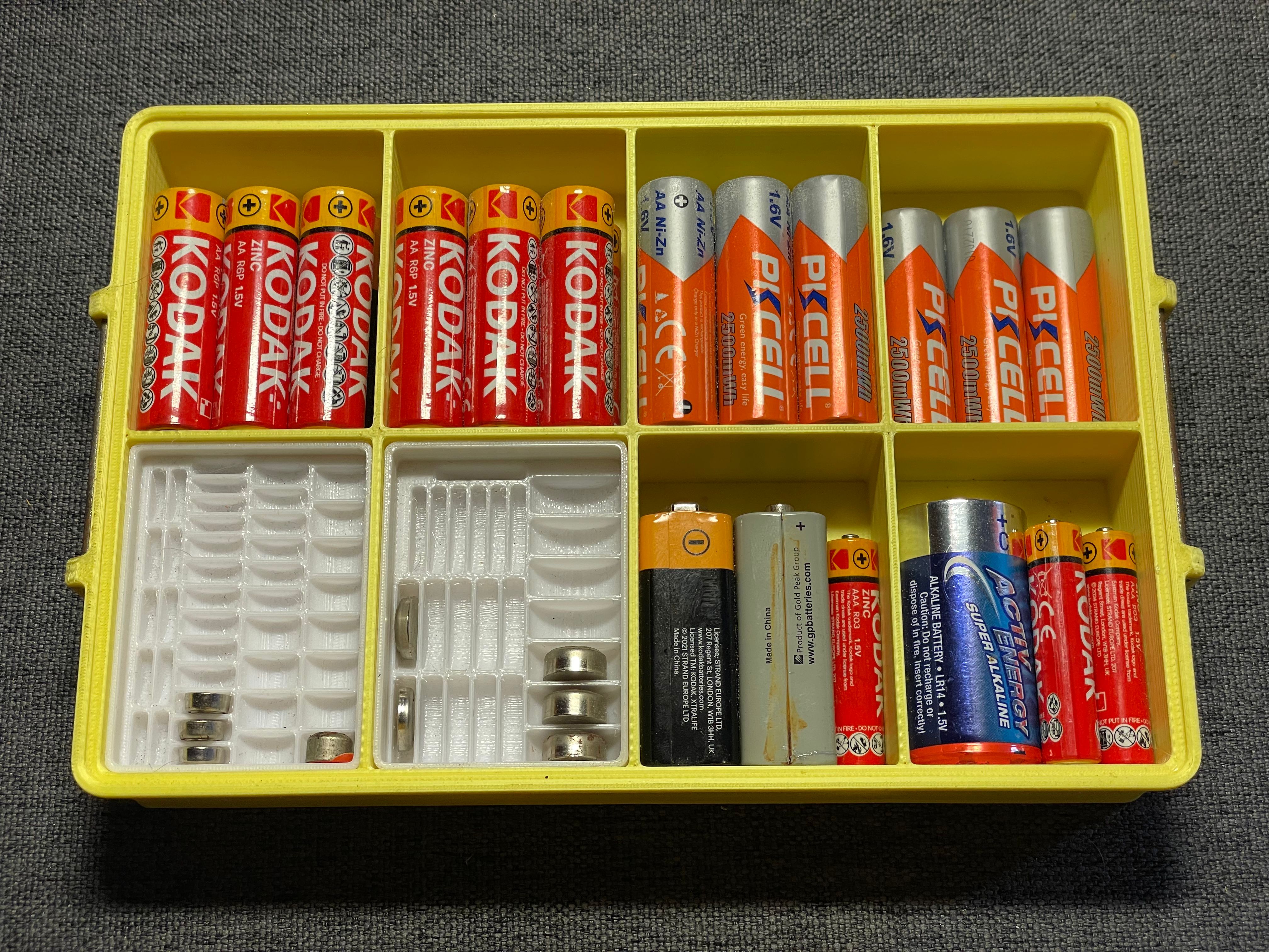 tiered storage box button cell AAA AA C 9v battery holder