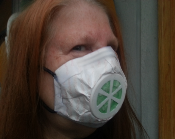 Tyvek soft facemask with common materials and reusable parts.