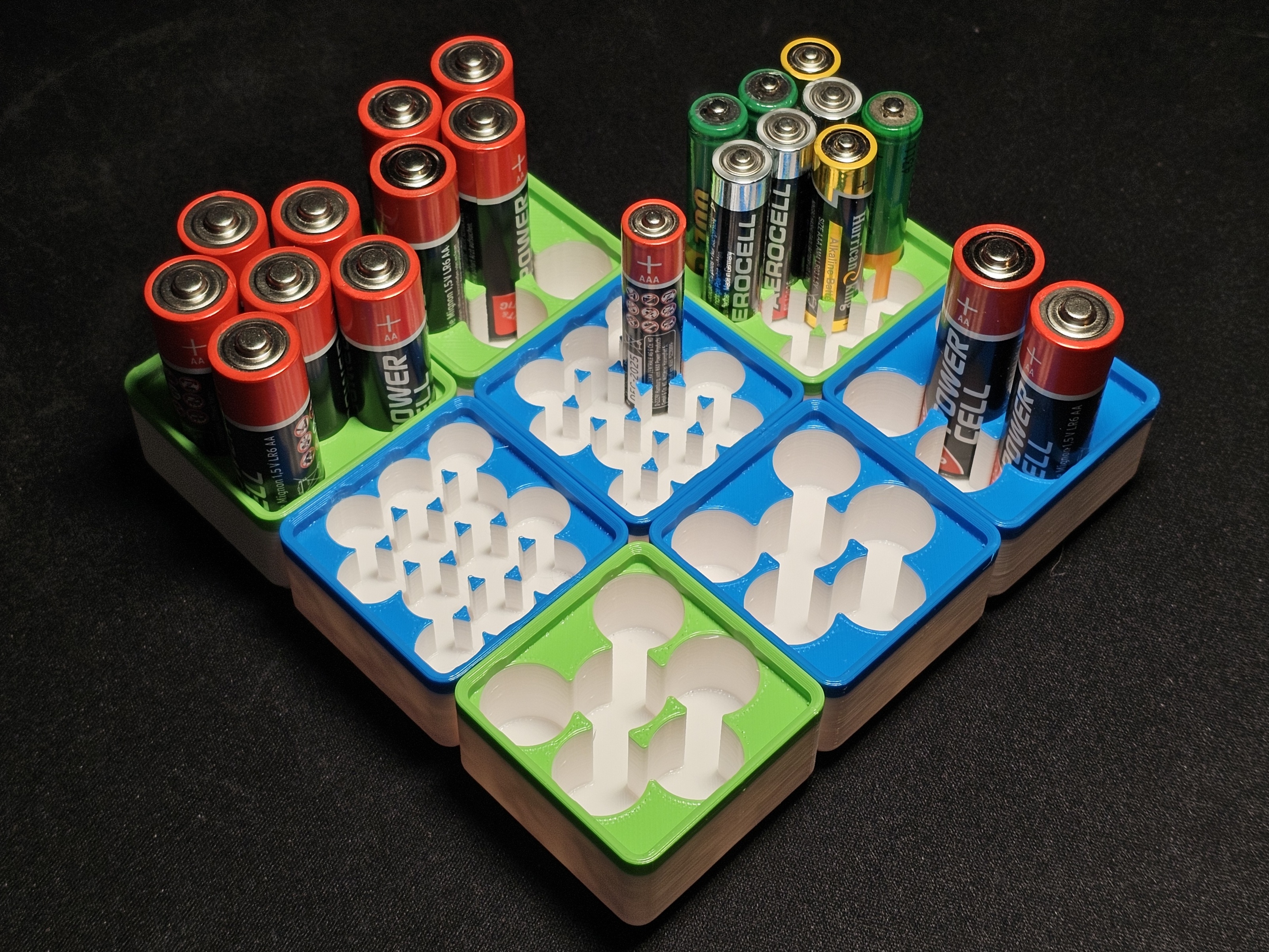 Gridfinity Battery Bins 1x1 3u 12xAAA 6xAA