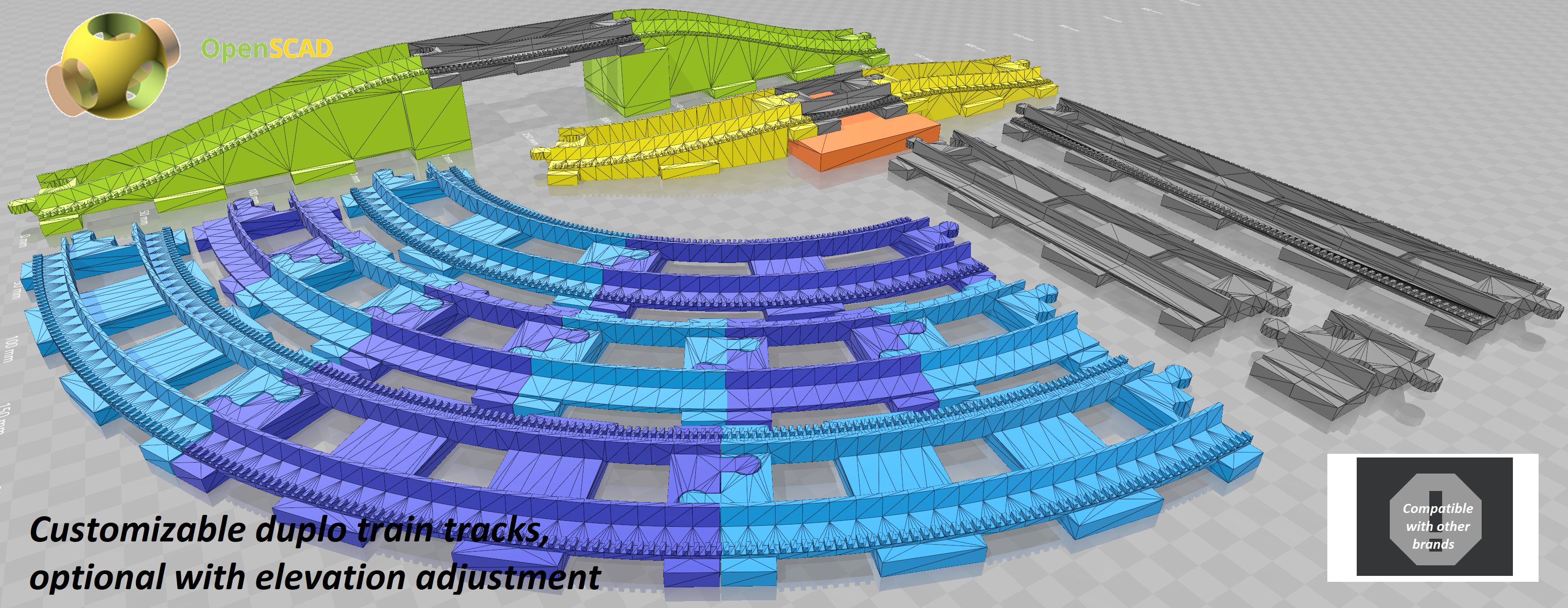 Customizable train tracks, optional with elevation adjustment