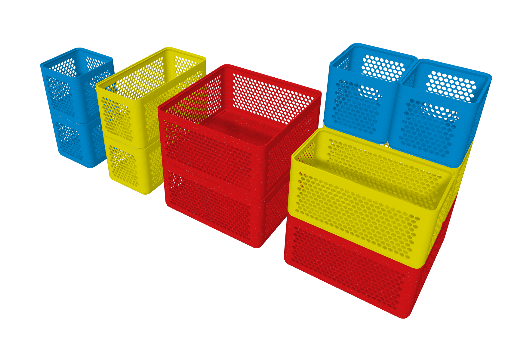 Fully stackable boxes (small, medium, large)