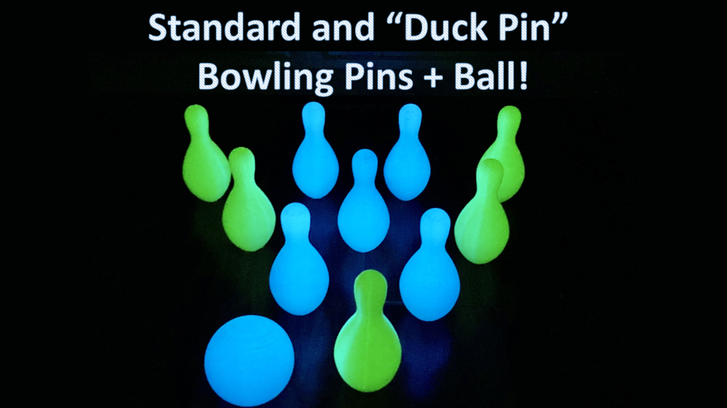 Bowling pins/ball set - standard and "duck pin"