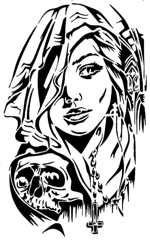 Skull Girl stencil 3