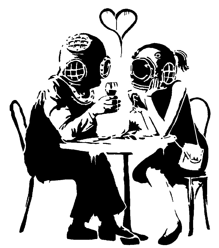 Banksy Think Tank Dating Couple stencil