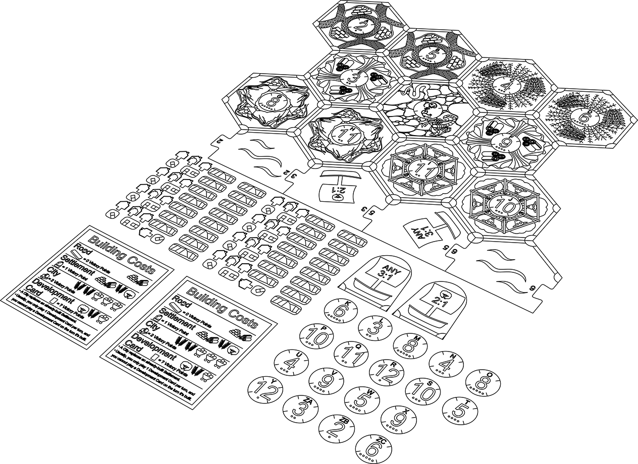 Settlers of Catan Lasercut Board and Pieces 5-6 Player Extension