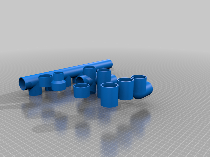 My Customized OpenSCAD pipe/round duct fittings library. Parametric