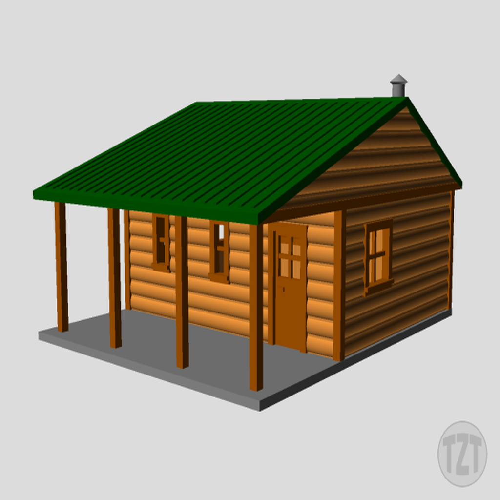 Log Cabin, House, Structure, Home (N, HO, O scale model railroad layout)