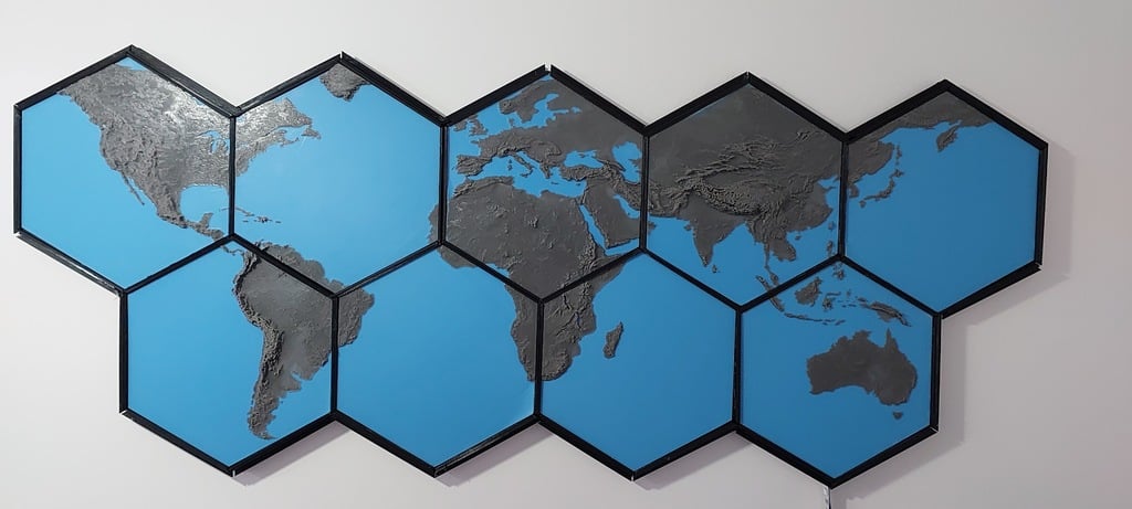 Hexagon topographic world map