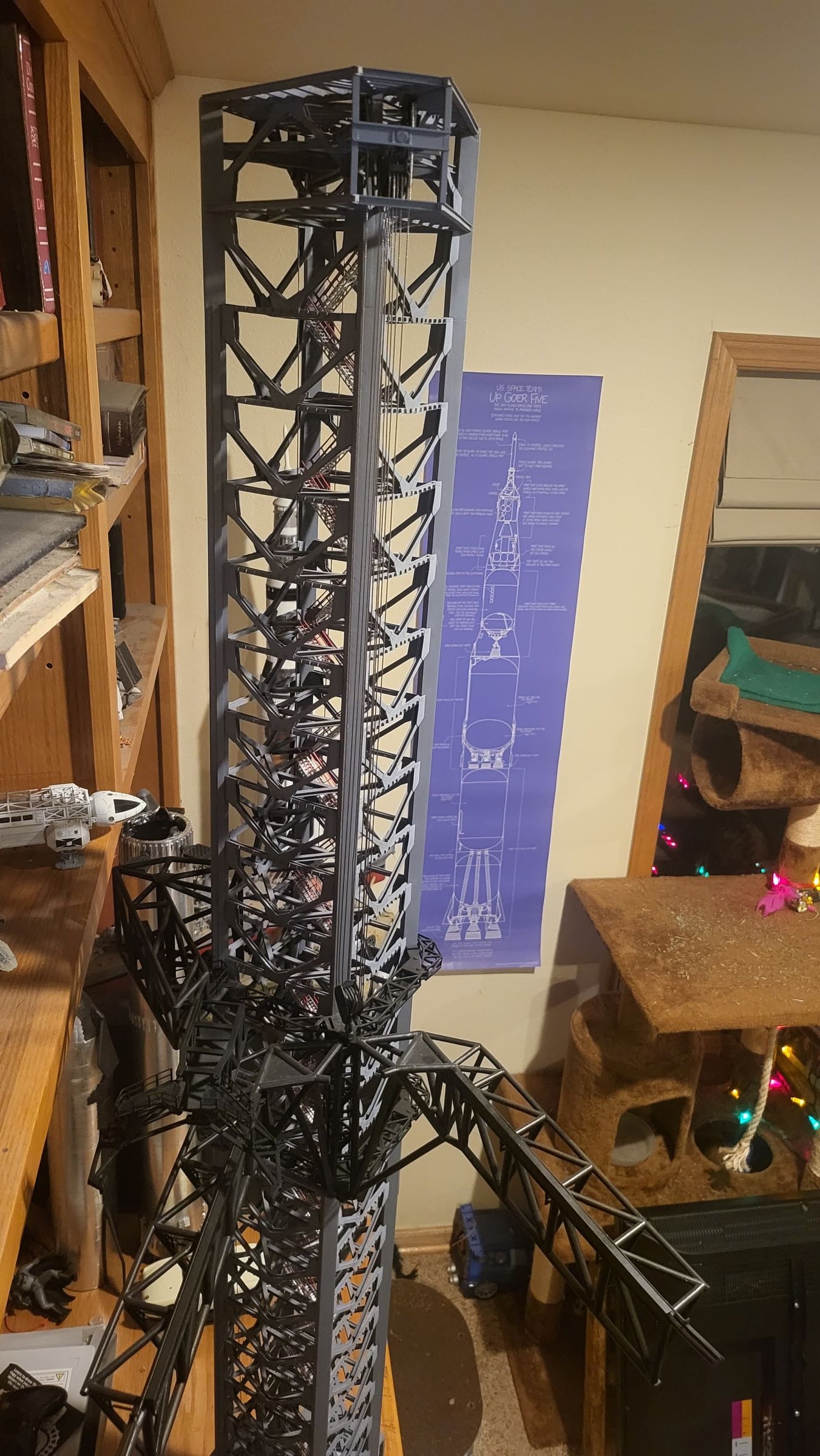 High detail, mechanized Spacex Starship Mechazilla tower and OLM