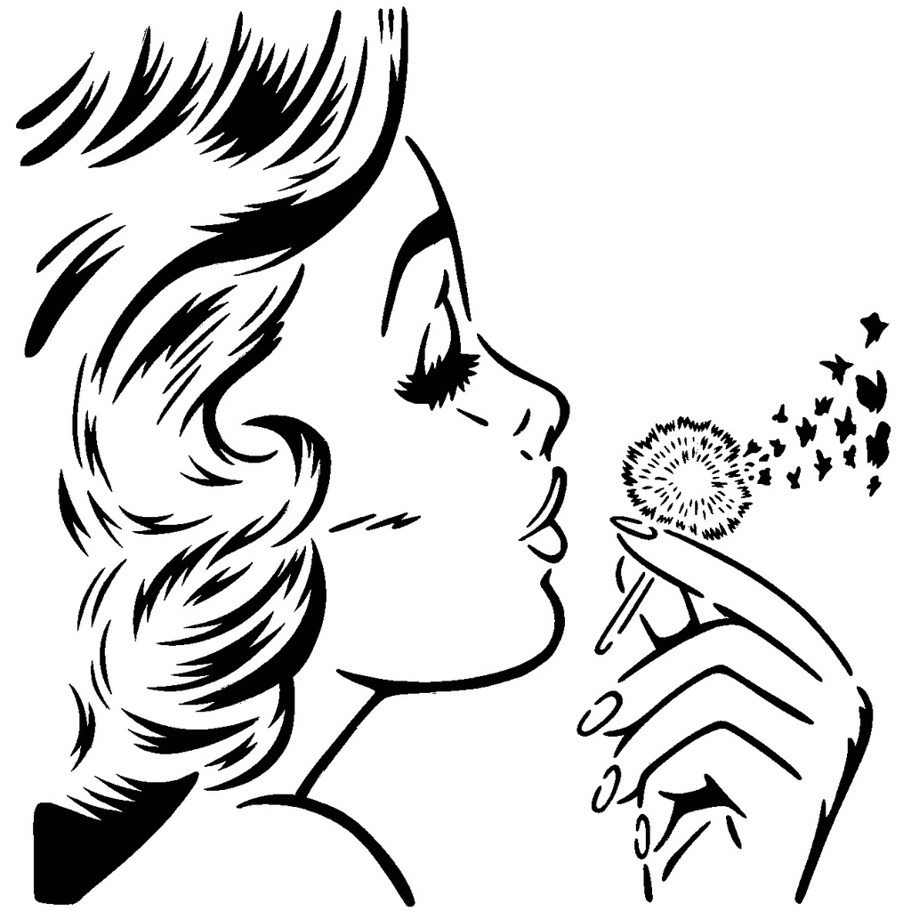Girl blowing flower stencil
