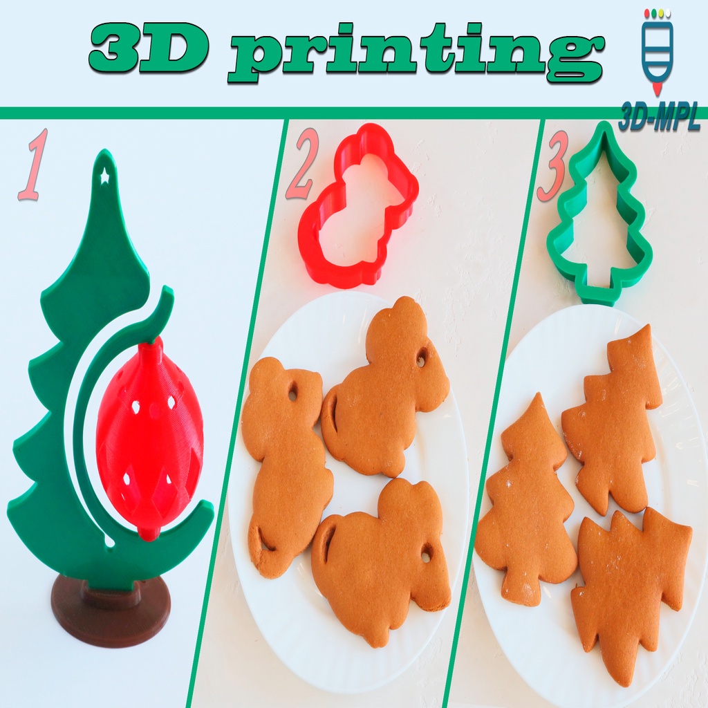 Christmas tree and squeezes for the dough. 3 New Year ideas for 3D printing