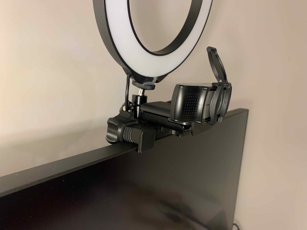 Monitor Clamp with dual tripod adapter for webcam and ringlight