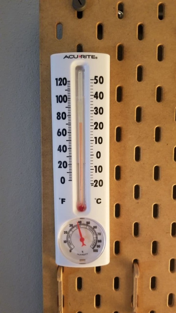 Ikea Skadis hook for AcuRite temperature and humidity gauge
