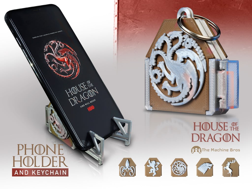 Phone Stand and Keychain (House of the Dragon and Game of Thrones) (Interchangeable and customized logos)