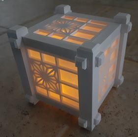 Shoji Lamp with Kumiko Panels and LED candle