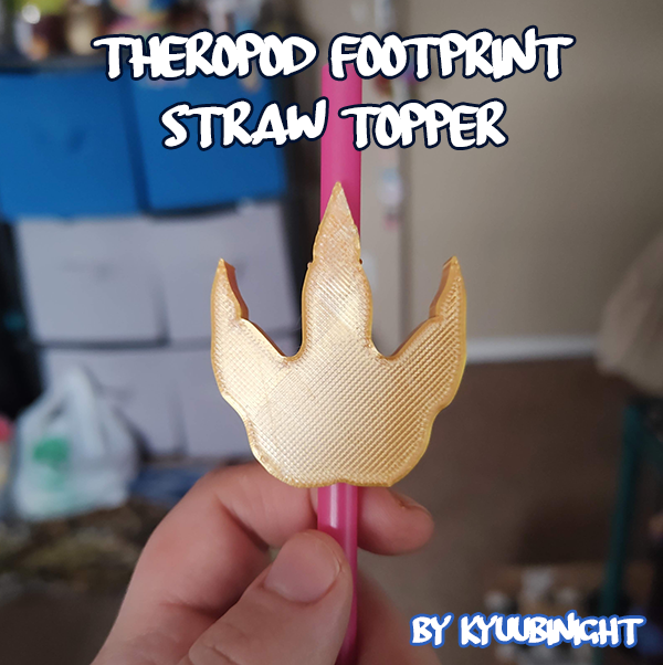 Theropod dinosaur footprint straw topper