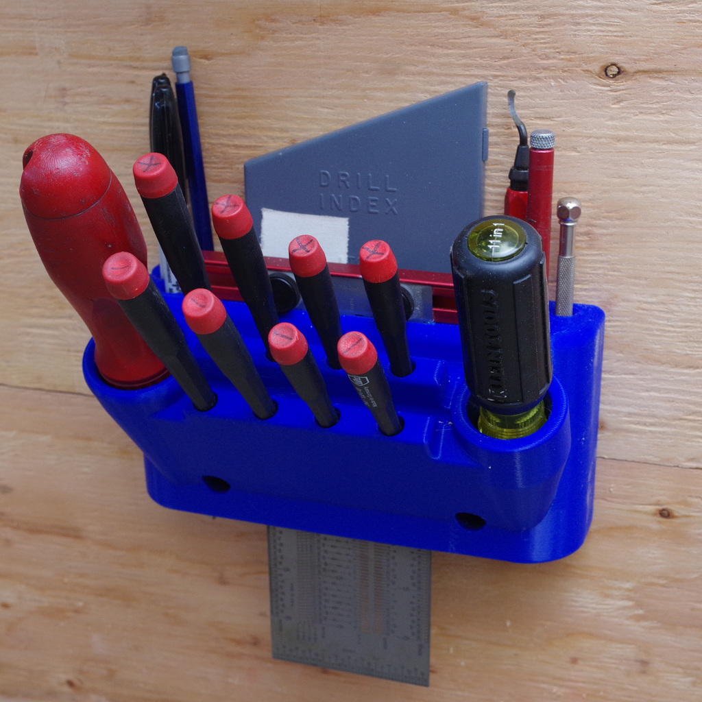 Screwdriver, drill pen and ruler holder