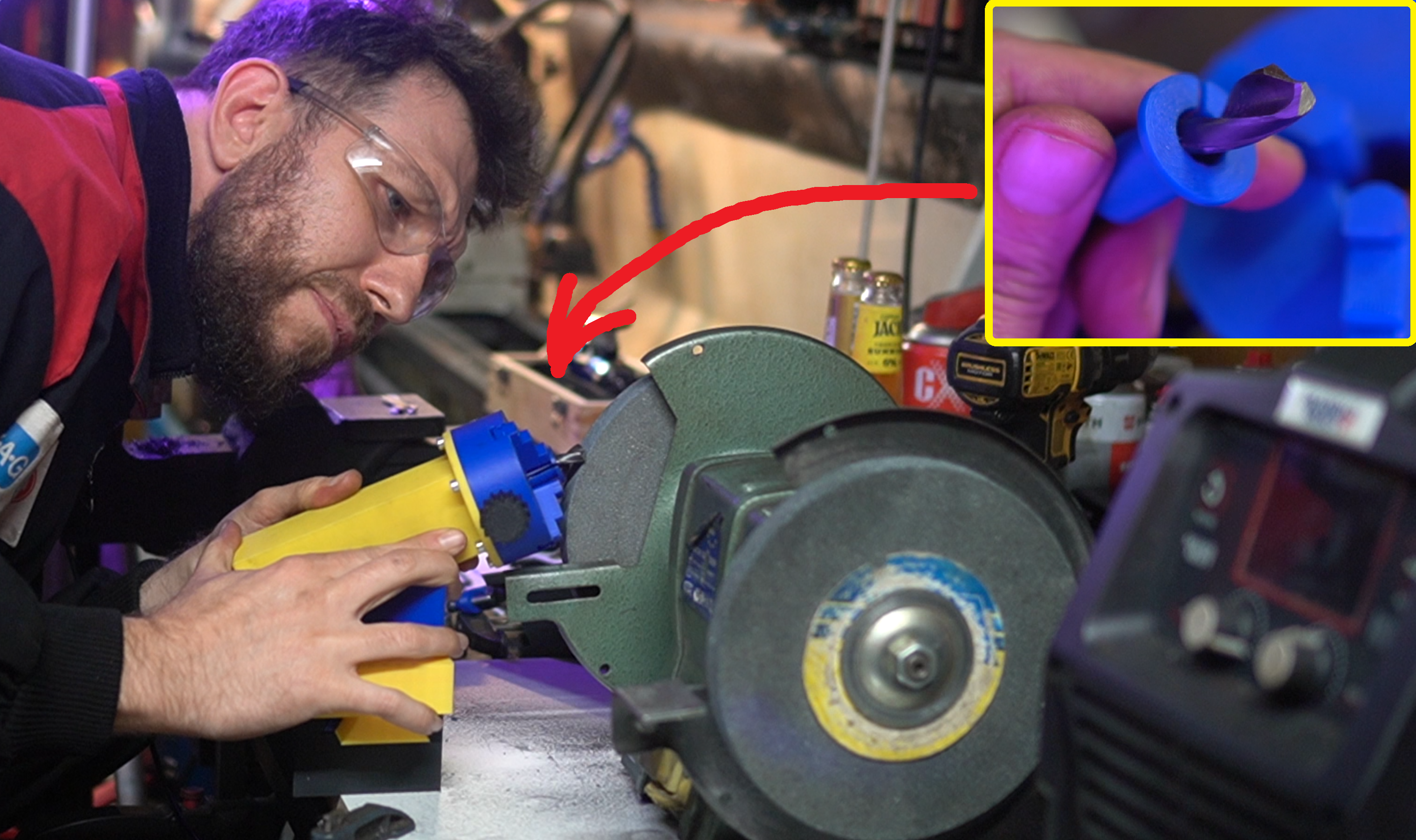 Drill bit sharpener adapter for bench grinder
