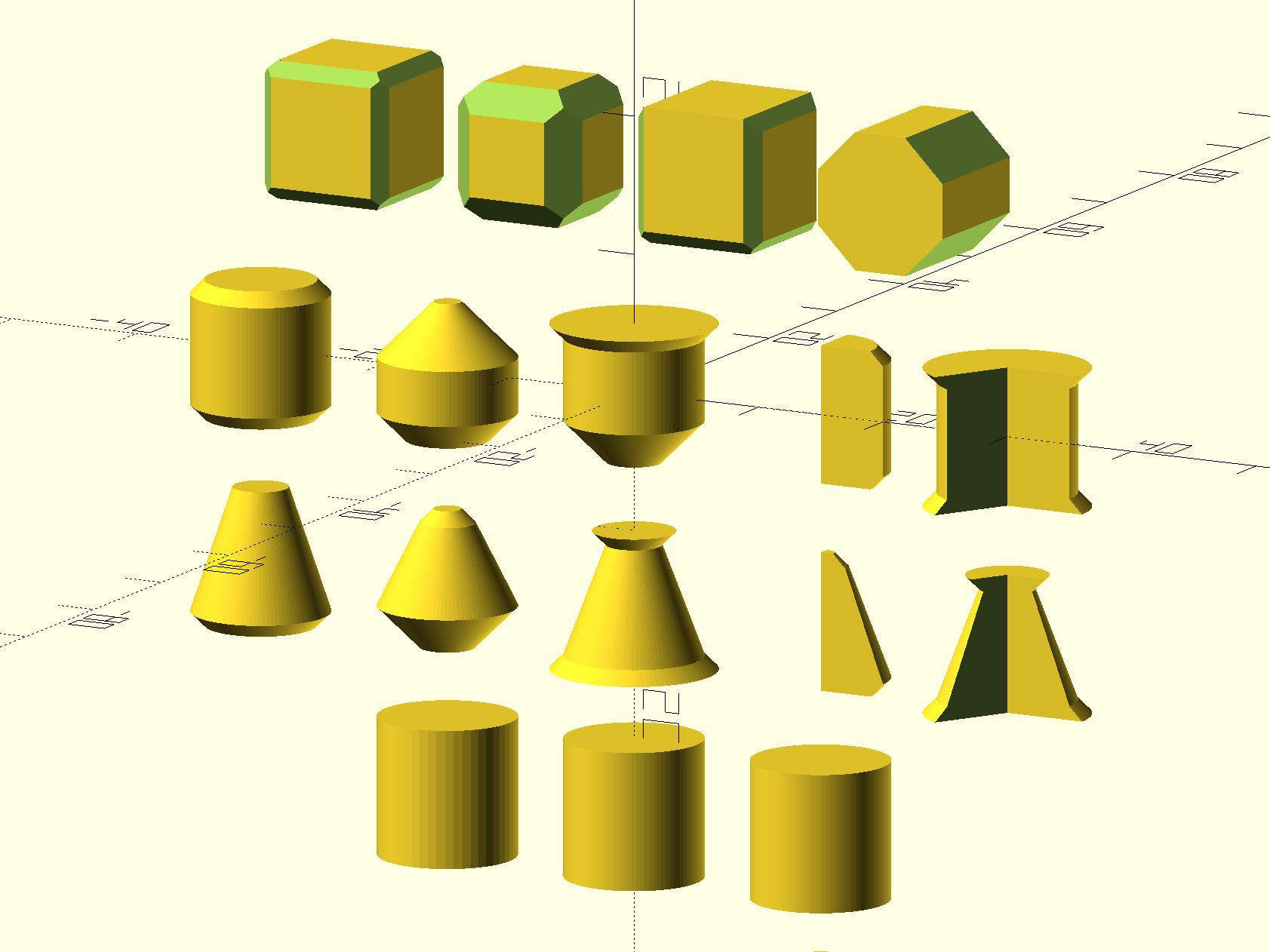 Chamfered primitives for OpenSCAD (Also: Wedges)