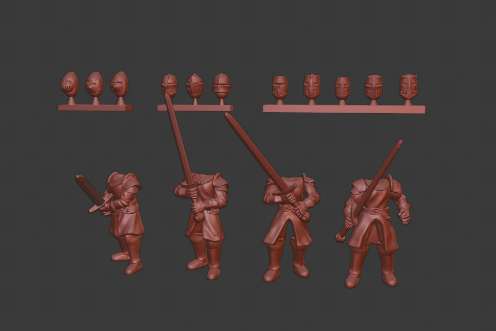 Knight Infantry Miniatures with 2 handed weapon