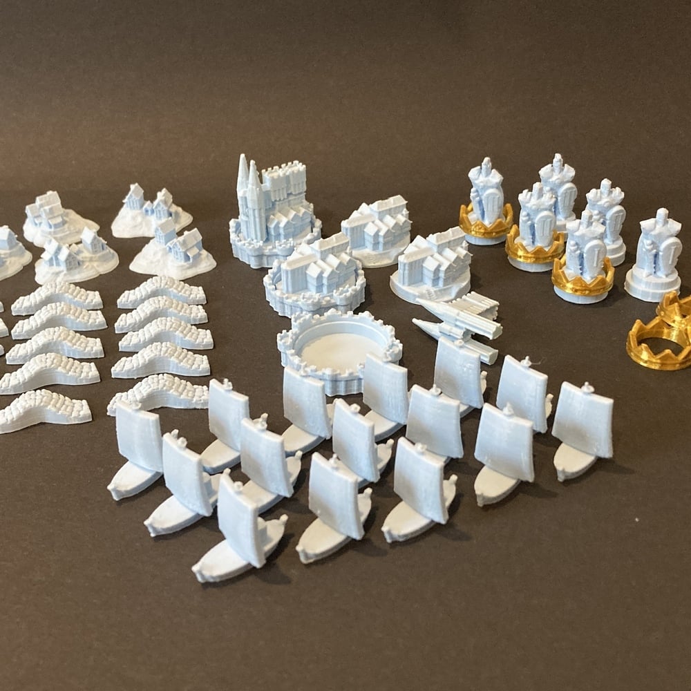 Complete set of playing pieces for 'The Settlers of Catan'