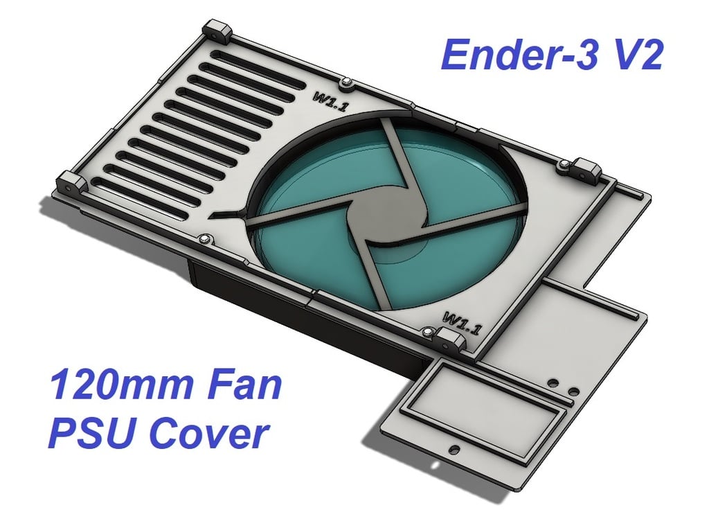 Ender-3 V2 120mm Fan PSU Cover - split to fit ender-3 v2 buildplate