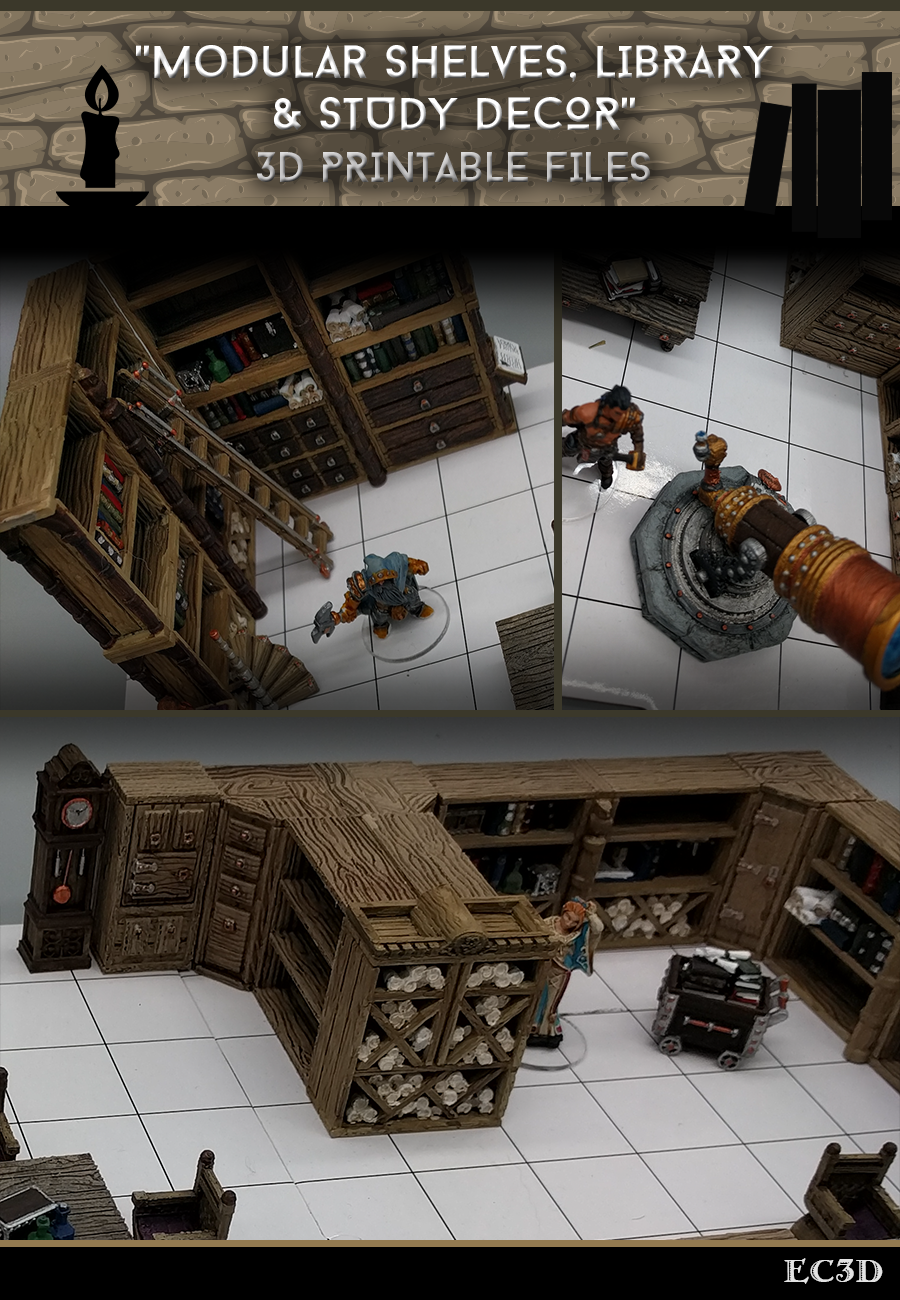Modular Shelves - Library & Study Decor - 28mm Gaming - Sample Items