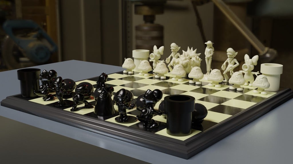 Mario Chess-Set w/ 3D printable boards [DMcG]