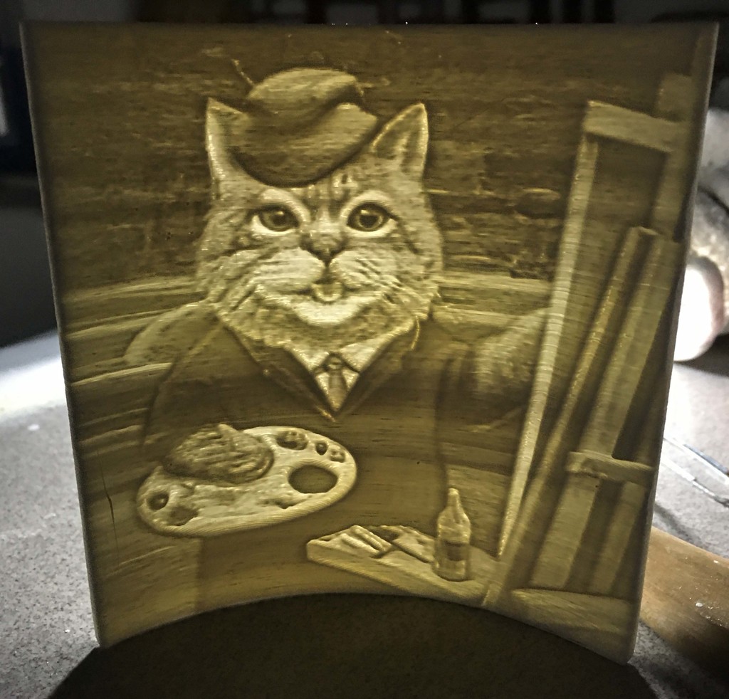 Lithophane of a Painting of a Cat Painter