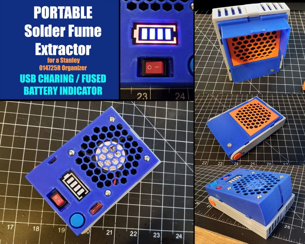 Portable Solder Fume Extractor for a Stanley 014725R Organizer